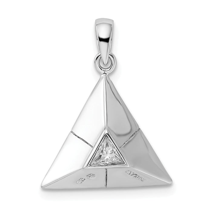 Million Charms 925 Sterling Silver Rhodium-Plated Triangular Origami (Cubic Zirconia) CZ Pendant