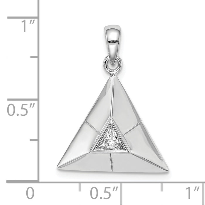 Million Charms 925 Sterling Silver Rhodium-Plated Triangular Origami (Cubic Zirconia) CZ Pendant