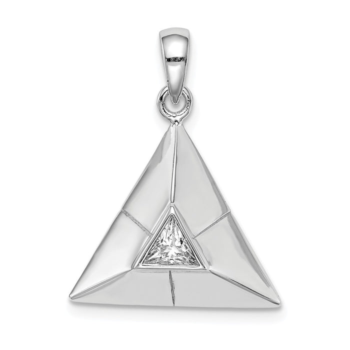 Million Charms 925 Sterling Silver Rhodium-Plated Triangular Origami (Cubic Zirconia) CZ Pendant