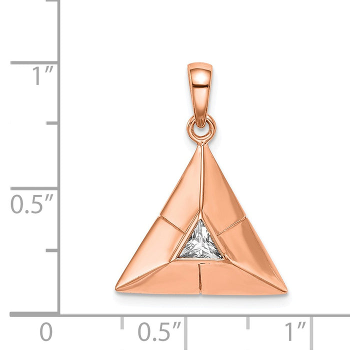 Million Charms Sterling Silver Rose Gold-Plated Triangular Origami (Cubic Zirconia) CZ Pendant