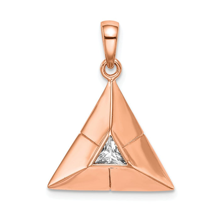 Million Charms Sterling Silver Rose Gold-Plated Triangular Origami (Cubic Zirconia) CZ Pendant