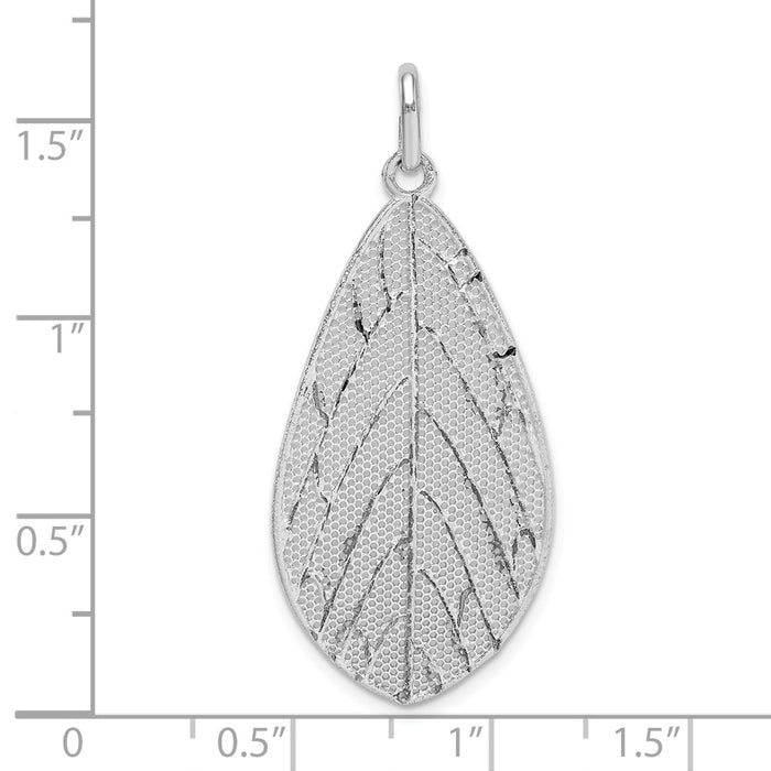 Million Charms 925 Sterling Silver Rhodium-Plated Polished Leaf Pendant