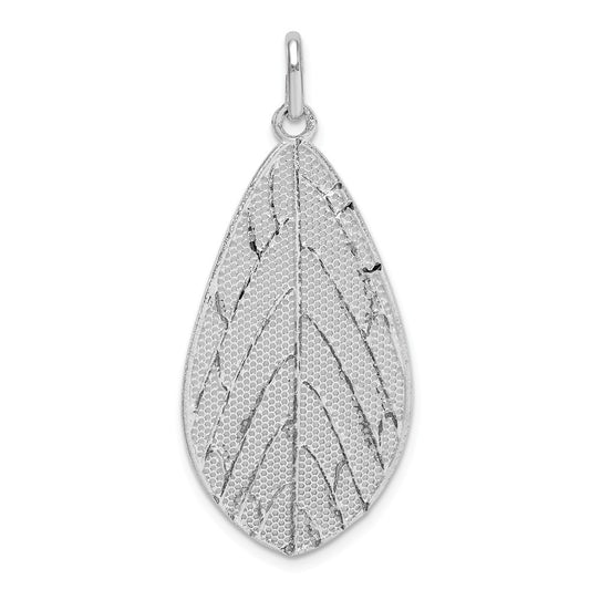 Million Charms 925 Sterling Silver Rhodium-Plated Polished Leaf Pendant