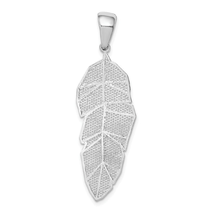 Million Charms 925 Sterling Silver Rhodium-Plated Polished Leaf Pendant