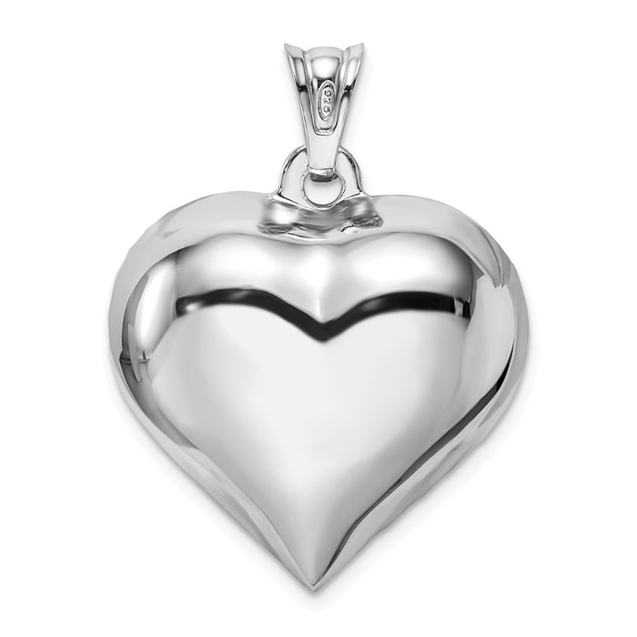 Million Charms 925 Sterling Silver Rhodium-Plated Polished & Diamond-Cut Heart Pendant