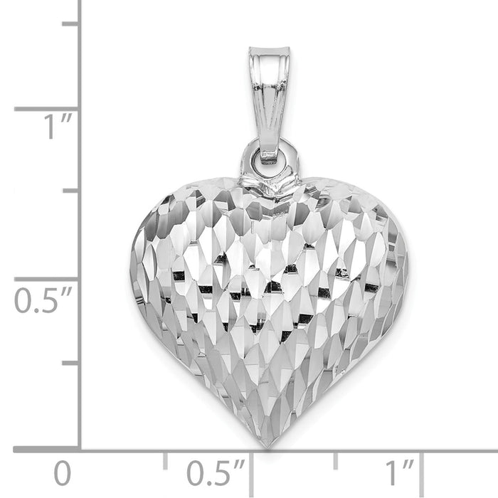 Million Charms 925 Sterling Silver Rhodium-Plated Polished & Diamond-Cut Heart Pendant