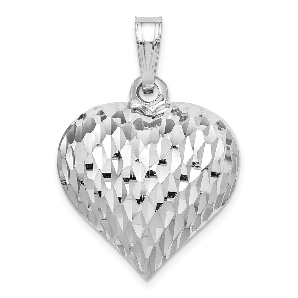 Million Charms 925 Sterling Silver Rhodium-Plated Polished & Diamond-Cut Heart Pendant