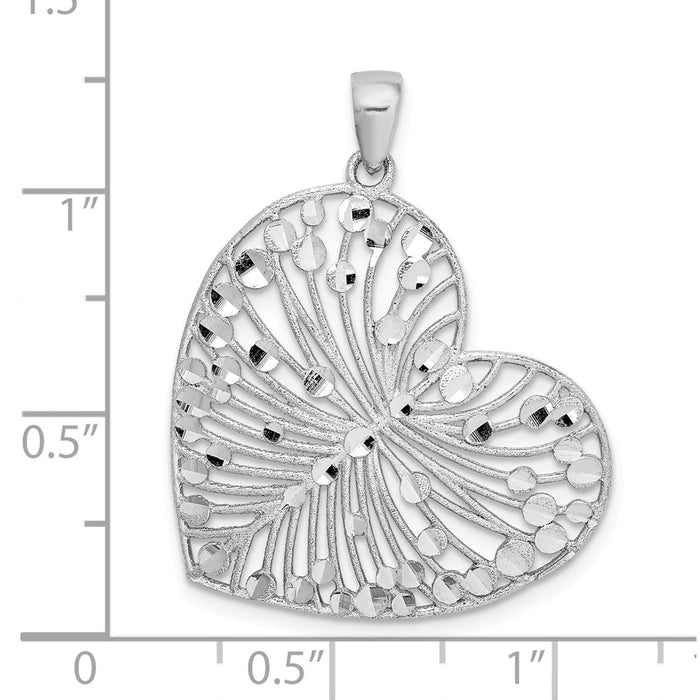 Million Charms 925 Sterling Silver Rhodium-Plated Brushed & Polished Diamond-Cut Heart Pendant