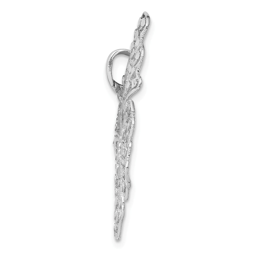 Million Charms 925 Sterling Silver Rhodium-Plated Brushed & Polished & Diamond-Cut Butterfly Pendant