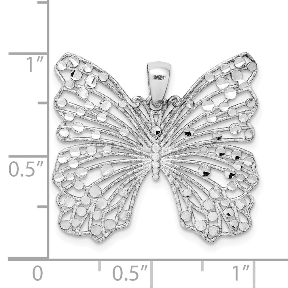 Million Charms 925 Sterling Silver Rhodium-Plated Brushed & Polished & Diamond-Cut Butterfly Pendant