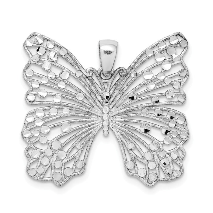 Million Charms 925 Sterling Silver Rhodium-Plated Brushed & Polished & Diamond-Cut Butterfly Pendant