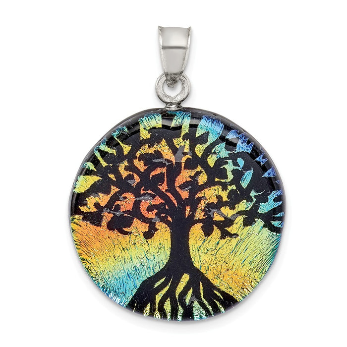 Million Charms 925 Sterling Silver Iridescent Glass Tree Pendant