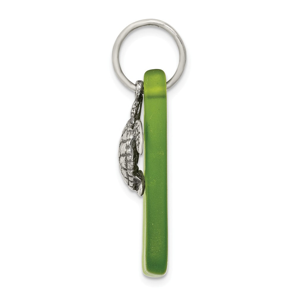 Million Charms 925 Sterling Silver Green Sea Glass Turtle Pendant