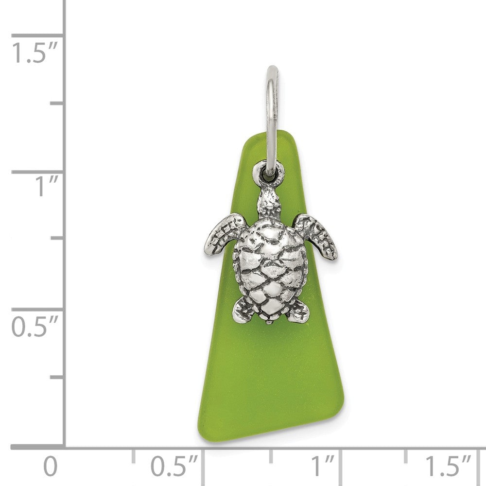 Million Charms 925 Sterling Silver Green Sea Glass Turtle Pendant