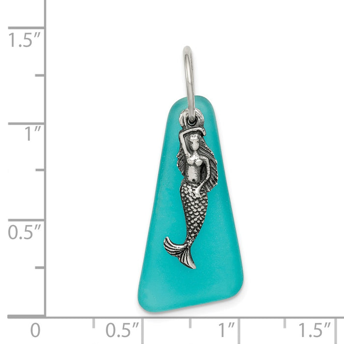 Million Charms 925 Sterling Silver Teal Sea Glass Mermaid Pendant