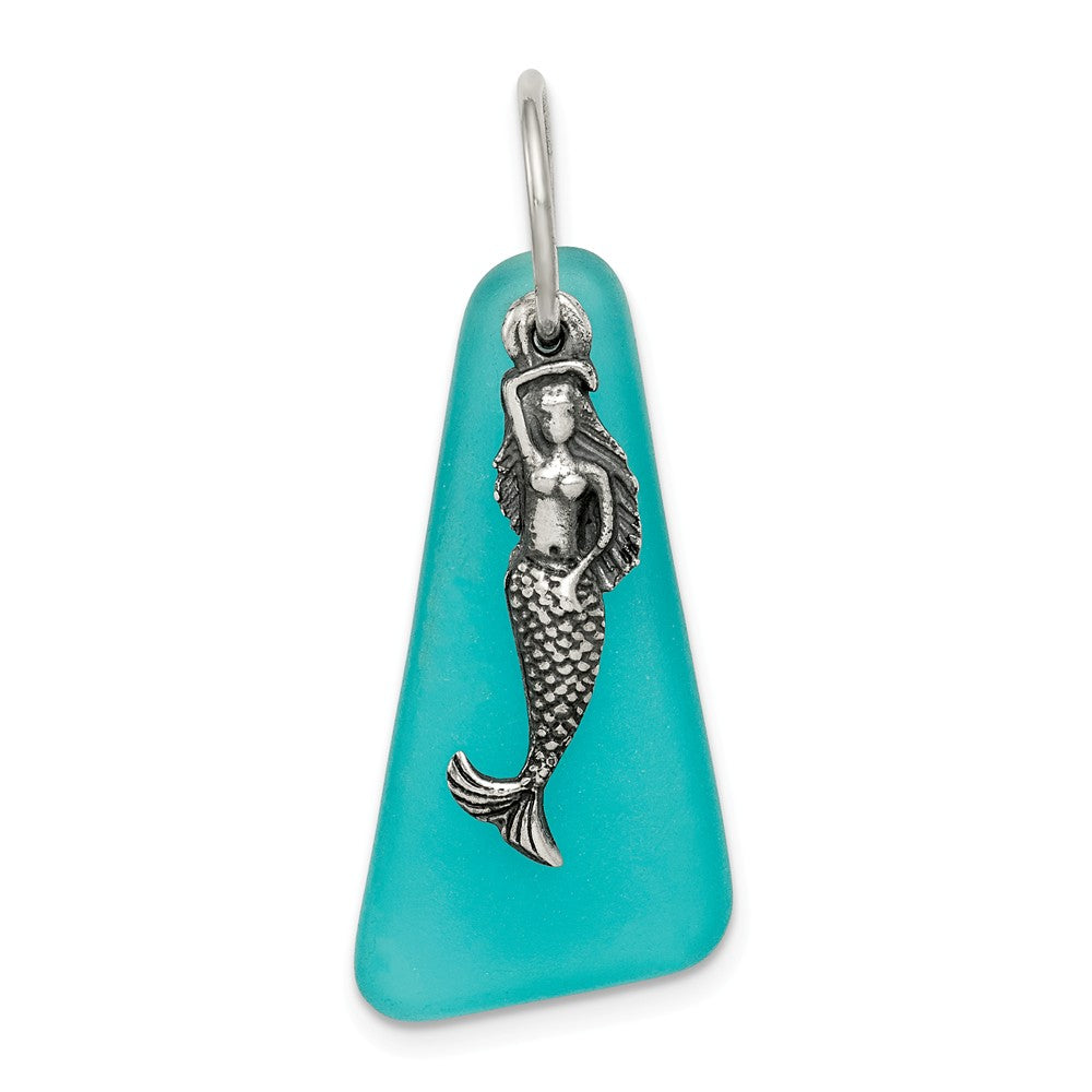 Million Charms 925 Sterling Silver Teal Sea Glass Mermaid Pendant