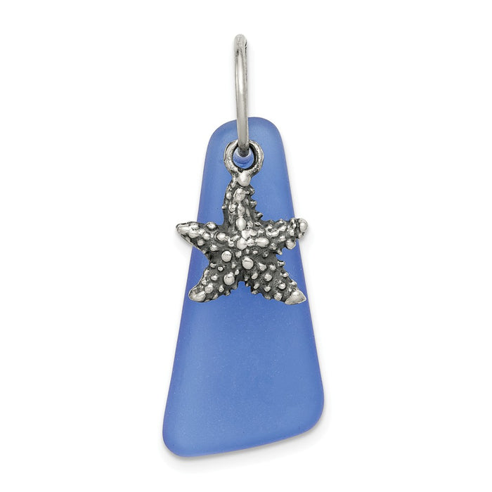 Million Charms 925 Sterling Silver Blue Sea Glass Nautical Starfish Pendant