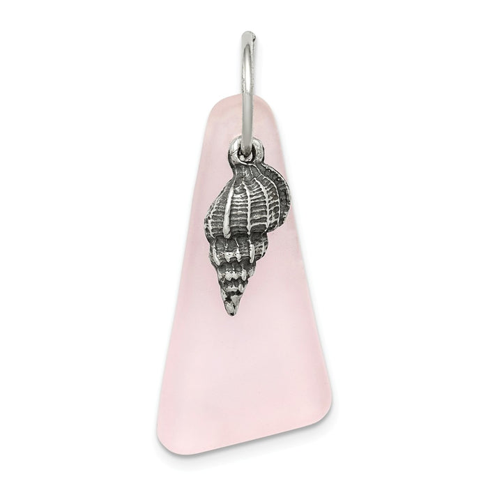 Million Charms 925 Sterling Silver Pink Sea Glass Seashell Pendant