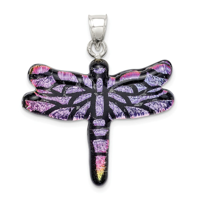 Million Charms 925 Sterling Silver Iridescent Dragonfly Tree Pendant