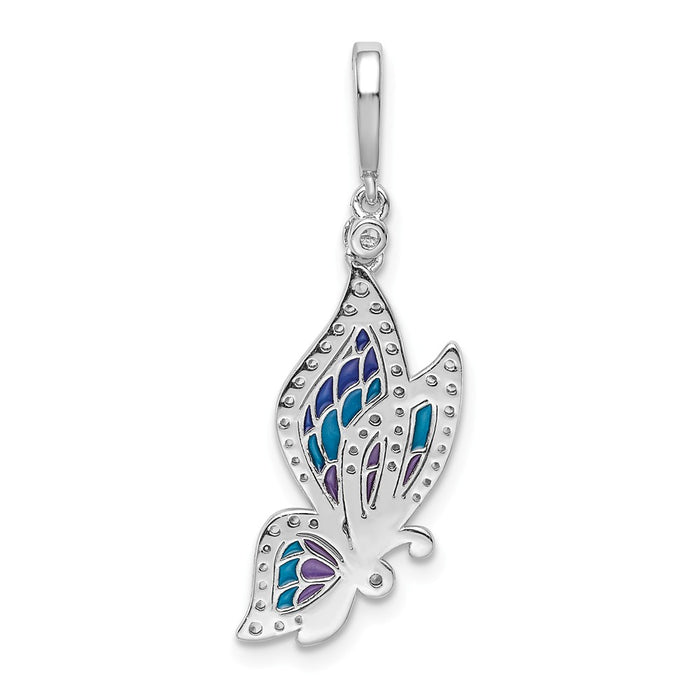 Million Charms 925 Sterling Silver Rhodium-Plated Enameled Butterfly Swarovski Crystal Pendant