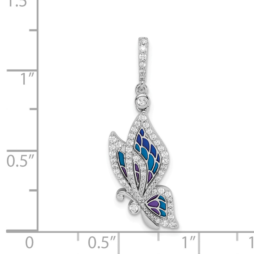 Million Charms 925 Sterling Silver Rhodium-Plated Enameled Butterfly Swarovski Crystal Pendant
