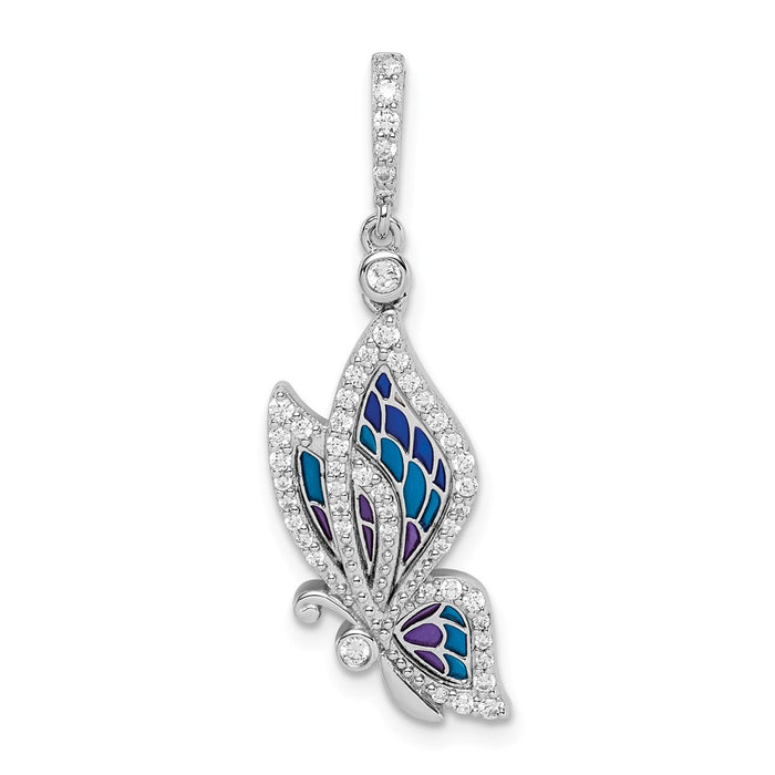Million Charms 925 Sterling Silver Rhodium-Plated Enameled Butterfly Swarovski Crystal Pendant