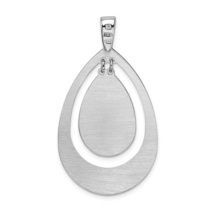 Million Charms 925 Sterling Silver Rhodium-Plated Textured Teardrop Dangle Pendant