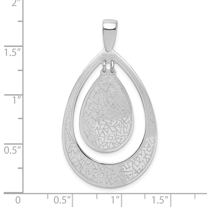 Million Charms 925 Sterling Silver Rhodium-Plated Textured Teardrop Dangle Pendant