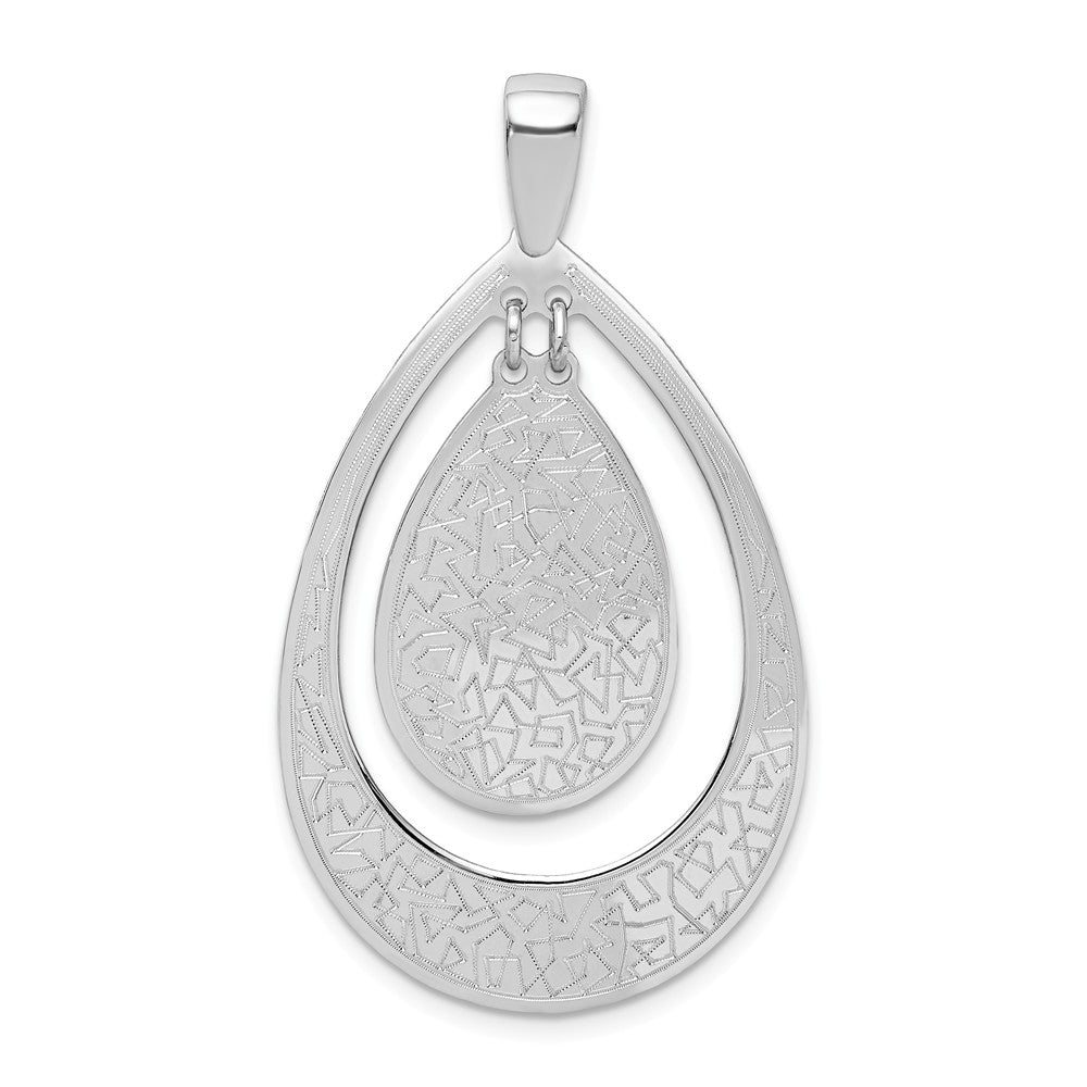 Million Charms 925 Sterling Silver Rhodium-Plated Textured Teardrop Dangle Pendant