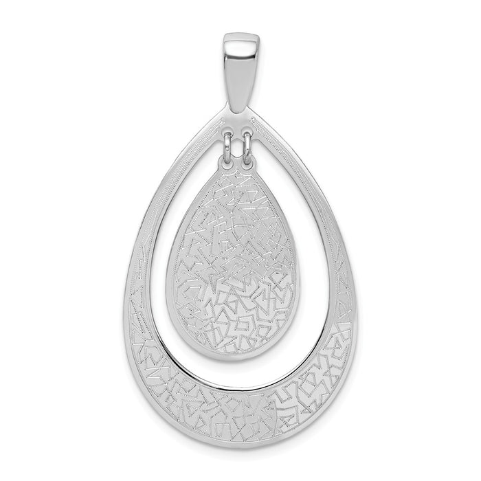 Million Charms 925 Sterling Silver Rhodium-Plated Textured Teardrop Dangle Pendant