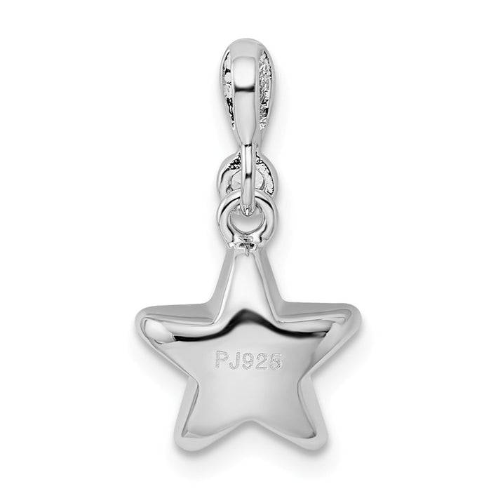 Million Charms 925 Sterling Silver Rhodium-Plated Clear & Blue Crystal Star Pendant