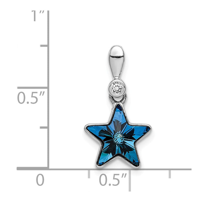 Million Charms 925 Sterling Silver Rhodium-Plated Clear & Blue Crystal Star Pendant