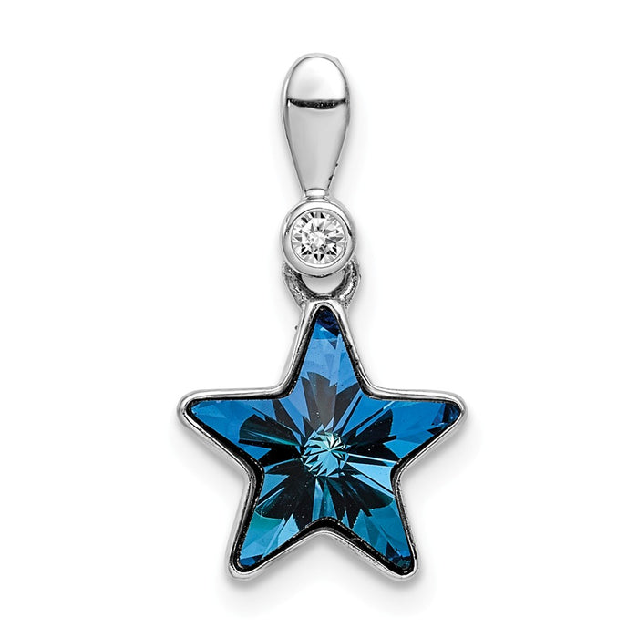 Million Charms 925 Sterling Silver Rhodium-Plated Clear & Blue Crystal Star Pendant