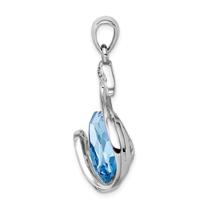 Million Charms 925 Sterling Silver Rhodium-Plated Clear & Blue Crystal Swan Pendant