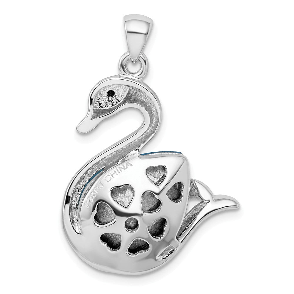 Million Charms 925 Sterling Silver Rhodium-Plated Clear & Blue Crystal Swan Pendant