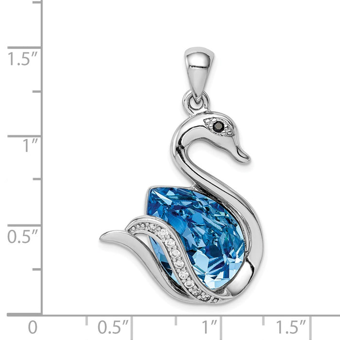 Million Charms 925 Sterling Silver Rhodium-Plated Clear & Blue Crystal Swan Pendant