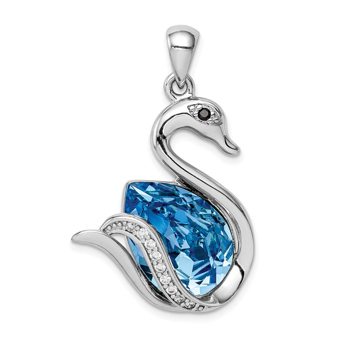 Million Charms 925 Sterling Silver Rhodium-Plated Clear & Blue Crystal Swan Pendant