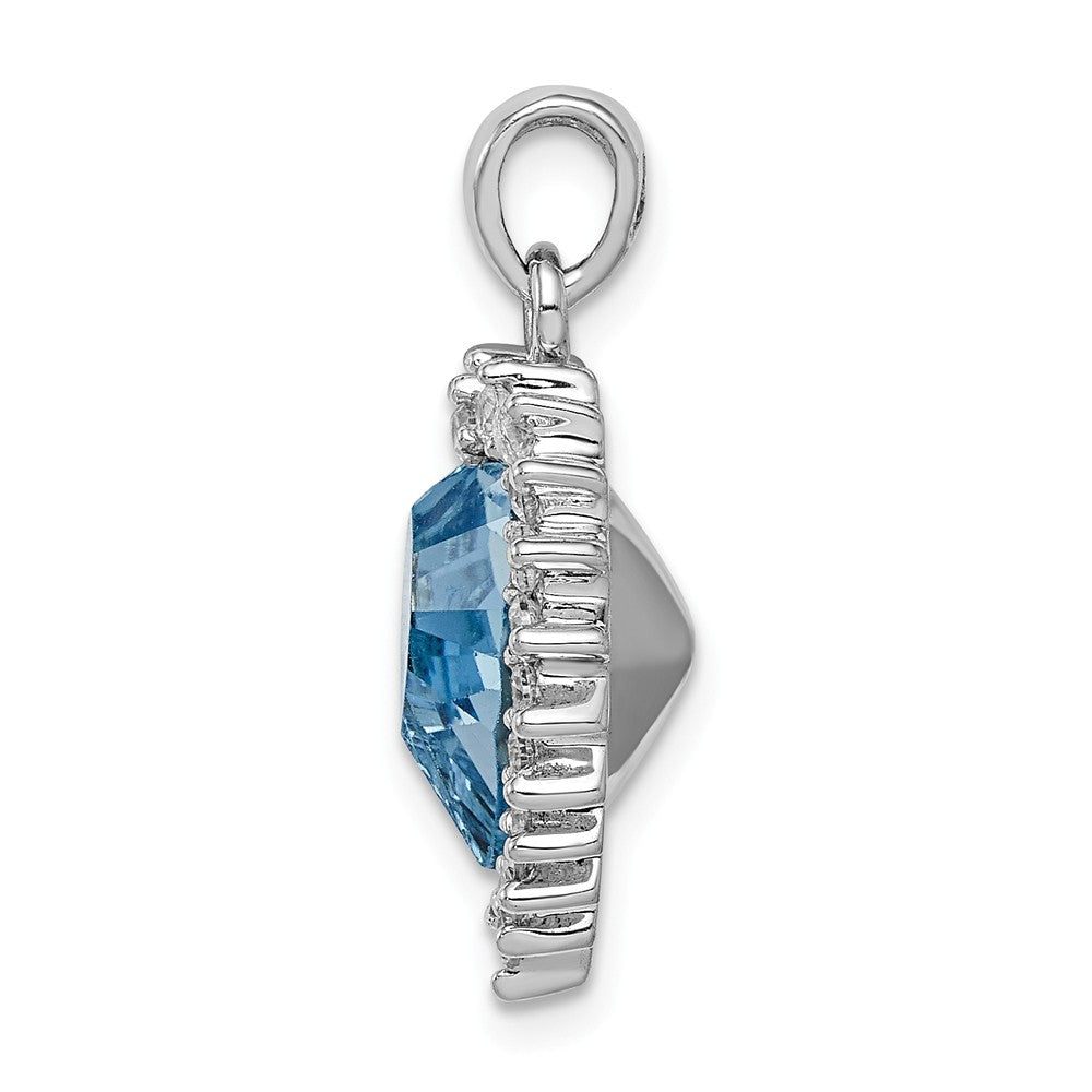 Million Charms 925 Sterling Silver Rhodium-Plated Clear & Blue Crystal Heart Pendant