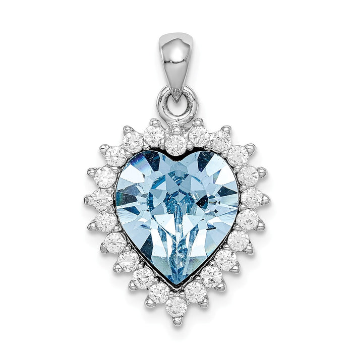 Million Charms 925 Sterling Silver Rhodium-Plated Clear & Blue Crystal Heart Pendant