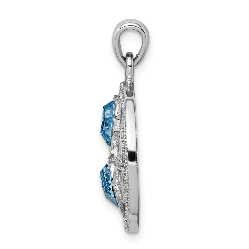 Million Charms 925 Sterling Silver Rhodium-Plated Clear & Blue Crystal Hearts Pendant