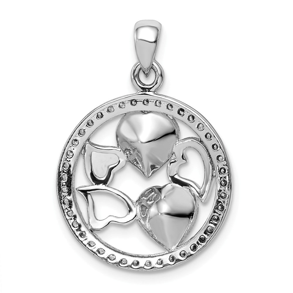 Million Charms 925 Sterling Silver Rhodium-Plated Clear & Blue Crystal Hearts Pendant