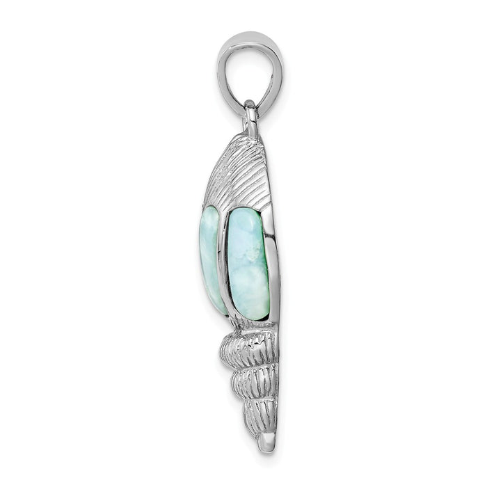 Million Charms 925 Sterling Silver Rhodium-Plated Larimar Shell Pendant