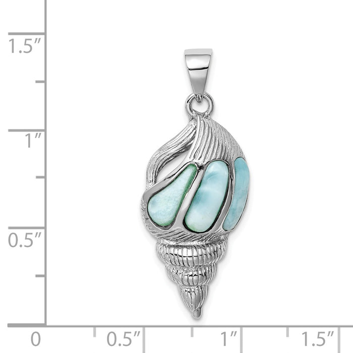 Million Charms 925 Sterling Silver Rhodium-Plated Larimar Shell Pendant