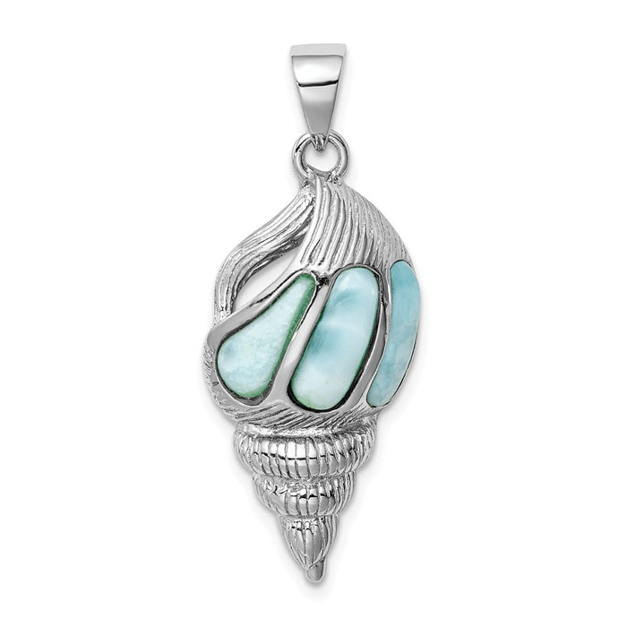 Million Charms 925 Sterling Silver Rhodium-Plated Larimar Shell Pendant