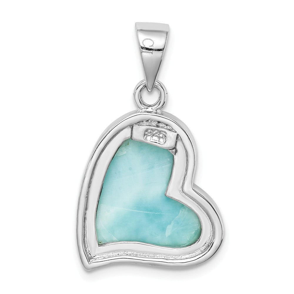Million Charms 925 Sterling Silver Rhodium-Plated Larimar Heart Pendant