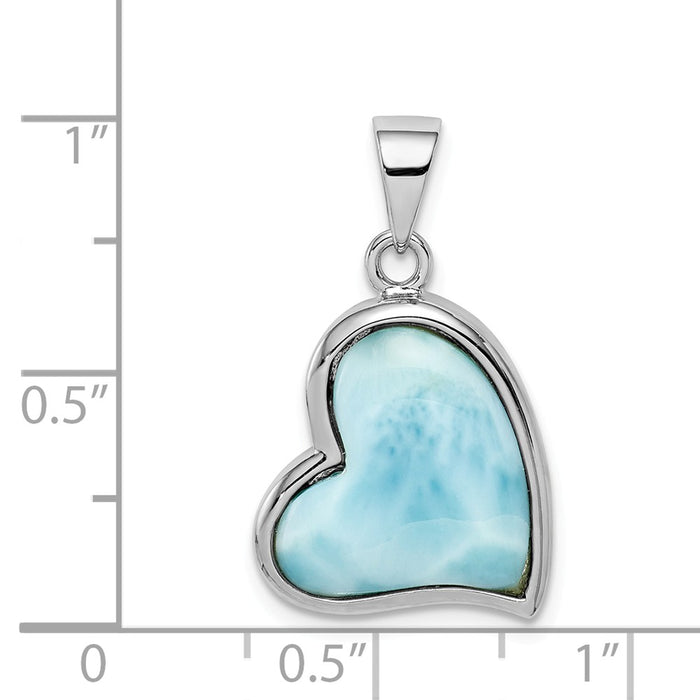 Million Charms 925 Sterling Silver Rhodium-Plated Larimar Heart Pendant