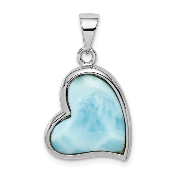 Million Charms 925 Sterling Silver Rhodium-Plated Larimar Heart Pendant