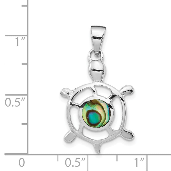 Million Charms 925 Sterling Silver Rhodium-Plated Abalone Turtle Pendant