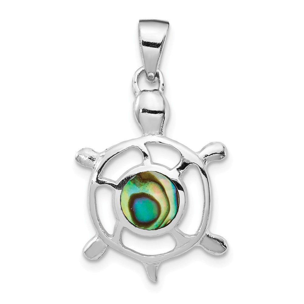 Million Charms 925 Sterling Silver Rhodium-Plated Abalone Turtle Pendant