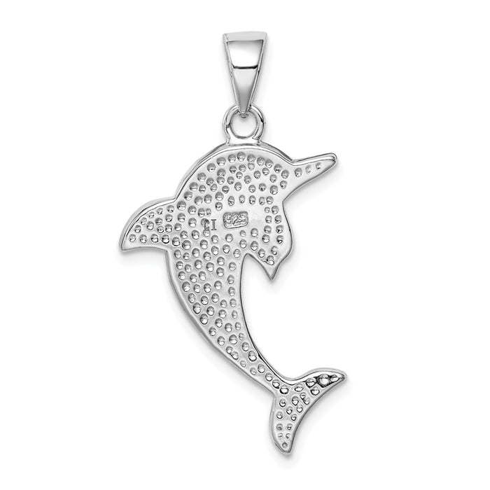 Million Charms 925 Sterling Silver Rhodium-Plated Larimar Dolphin Pendant